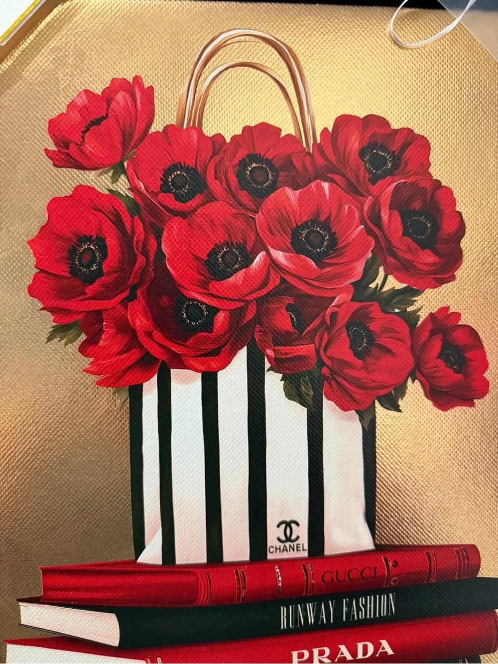 14by11 Hand-Embellished Wall Art - Red Floral Vogue